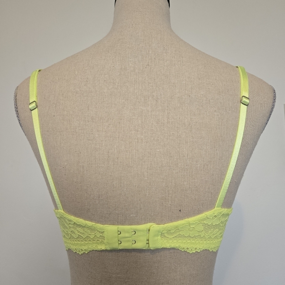 NWOT 34B Aerie Neon Lemon Lime Yellow Lace Trim Maddie Push Up Bra - Picture 2 of 5